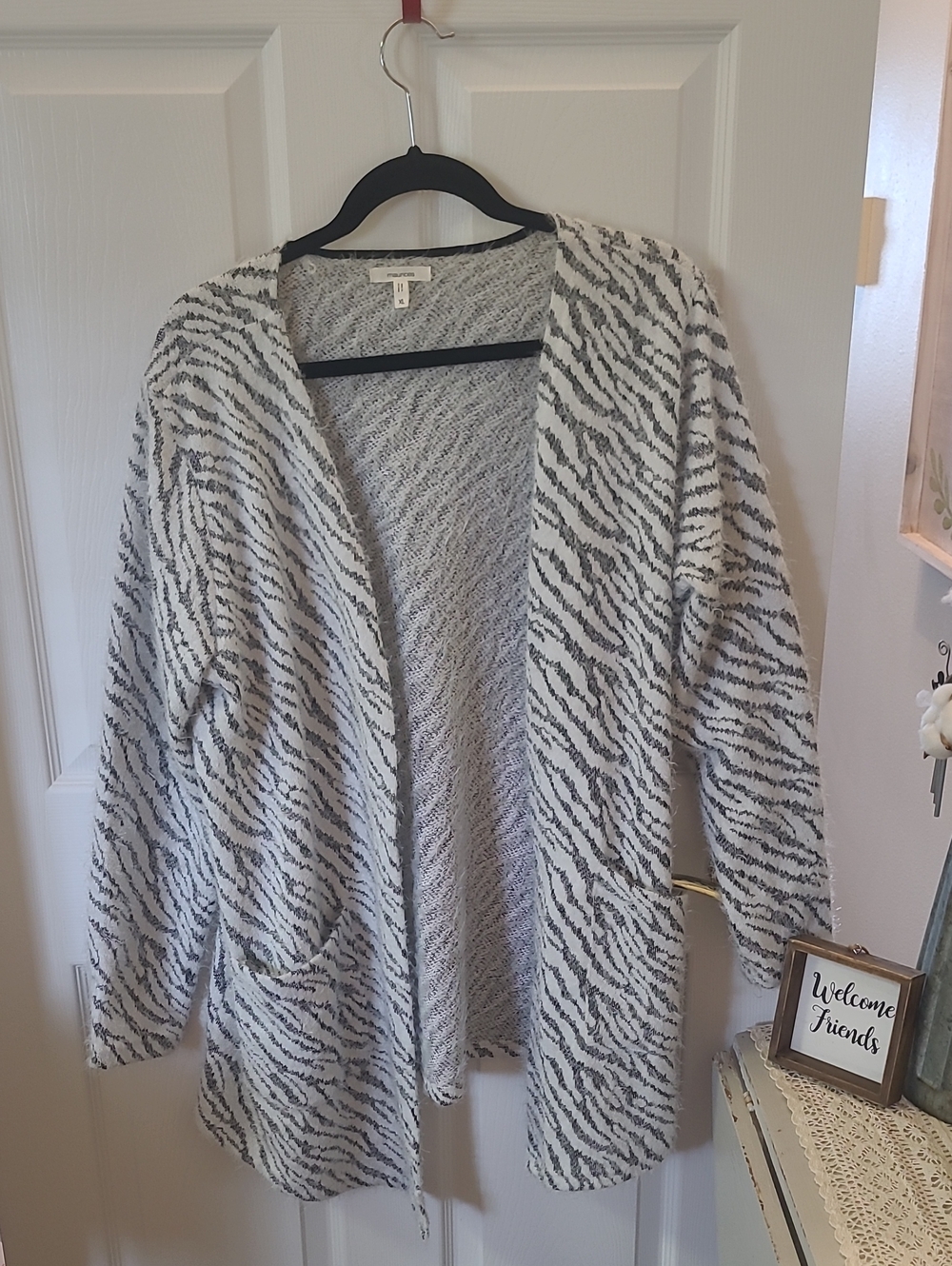 Maurices Open-Front Zebra Stripe Cardigan - White & Gray Bin 6